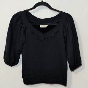 Nation Ltd Balloon Sleeve Sweatshirt Black V-neck Casual Comfy Women's Size XS